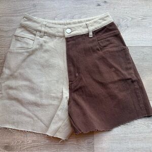 Papermoon Dual-Tone Jean Shorts in Cream and Brown